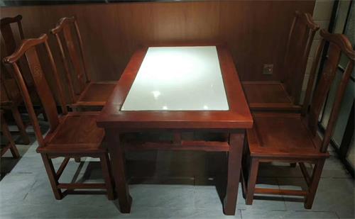 中餐廳中式餐桌椅_湘菜川菜館實木復古桌椅(長條桌)